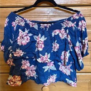 Floral Off-Shoulder Blouse in Blue and Pink